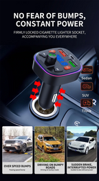 Wireless Car Bluetooth 5.0 FM Transmitter Radio Adapter RGB Light PD Fast Charger 3 Ports Hands-Free Call Bass Boost MP3