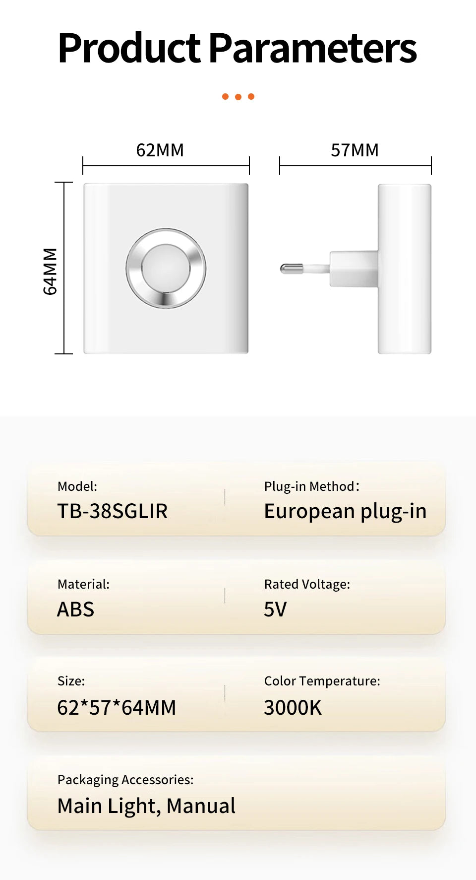 220V Led Night Light with EU Socket Motion Sensor Plug into Wall Lamp Warm White Ambient Light for Toilet Staircase Bedroom