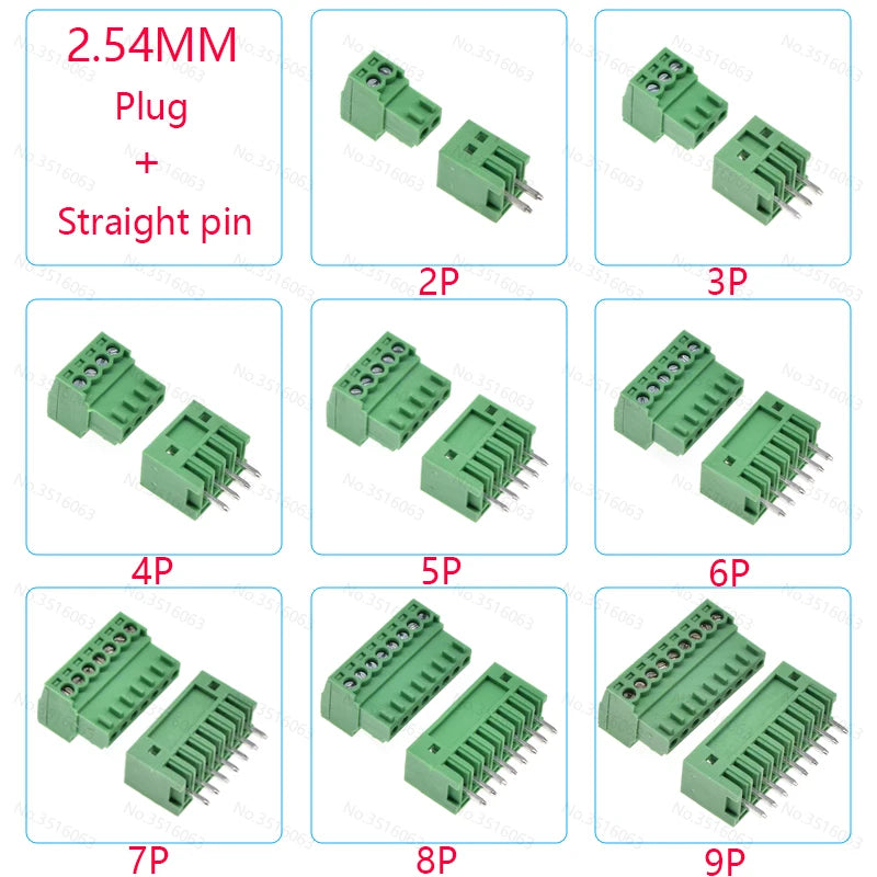 5/10Pcs 15EDG 2.54 mm KF2EDG PCB Screw Terminal Block Connector Right Angle/Straight Needle Plug Pin Header Socket 2/3/4/10 Pin