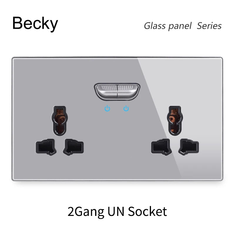 146 13a Reset Toggle Tempered Glass 2Gang UK Socket Switch Combination Panel Power Socket Office Hotel Home Villa Decoration