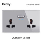 146 13a Reset Toggle Tempered Glass 2Gang UK Socket Switch Combination Panel Power Socket Office Hotel Home Villa Decoration