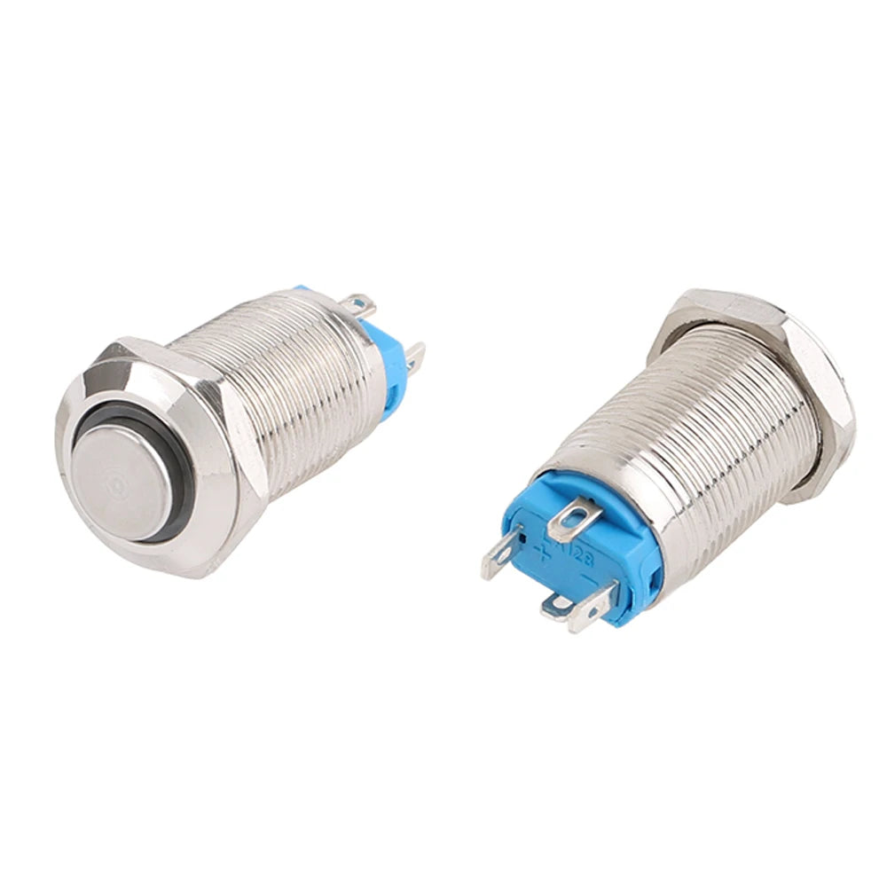 1pc 12mm Anti-Vandal Metal Push Button Switches High Flat Round With LED Green Red Blue White 3V 12V Momentary Latching Reset
