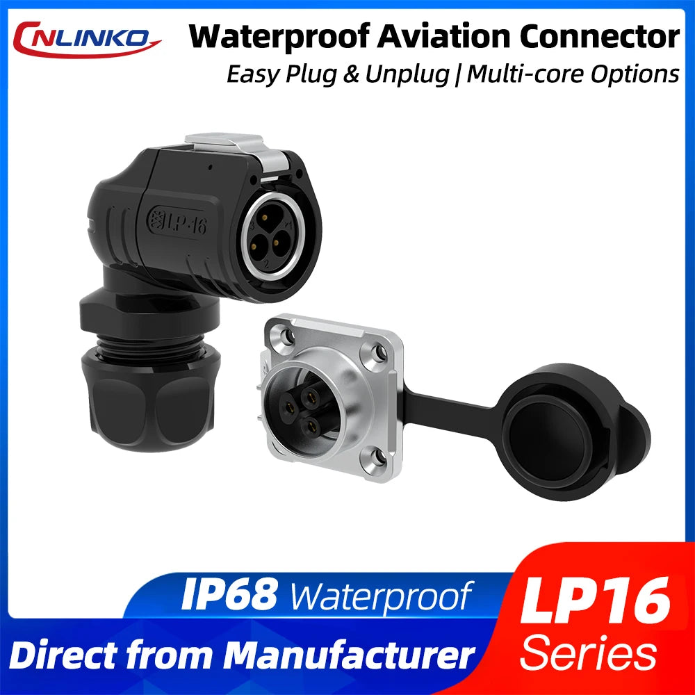 LP-16 2 Pin Right Angle Industrial Connector IP68 Waterproof Male Plug Female Socket Set Aviation Connector for LED Solar Use