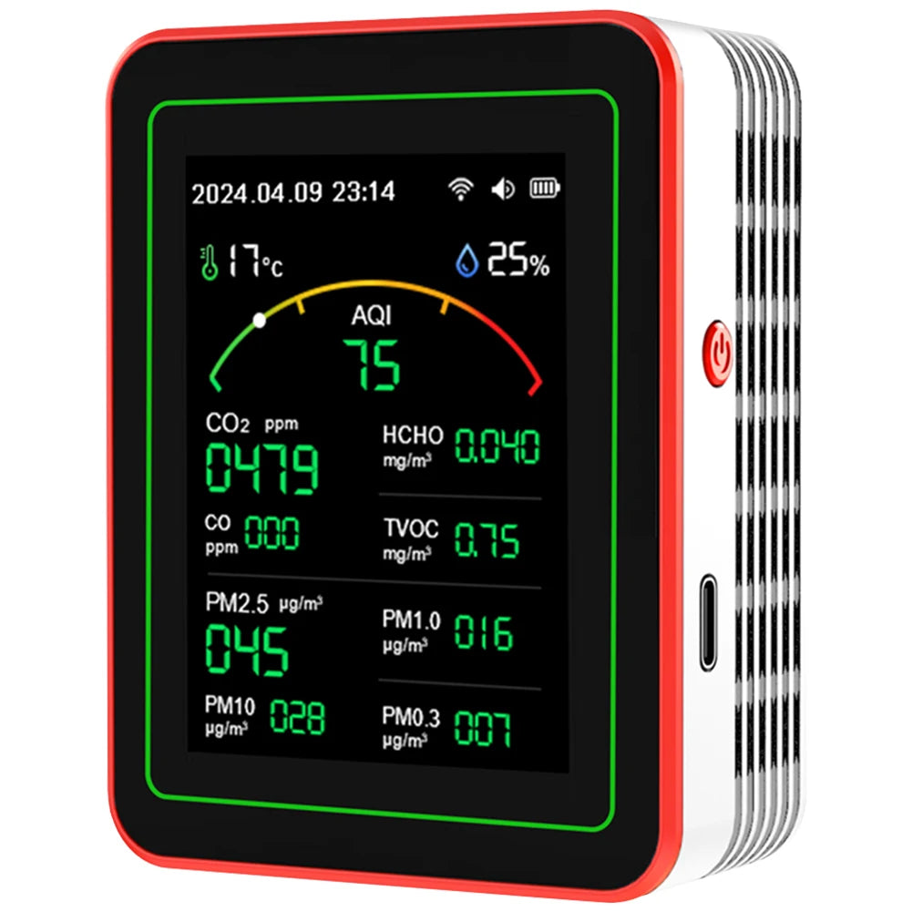 Home Air Quality Monitor Tuya WiFi 15 in 1 TFT Display Portable AQI PM0.3 PM1.0 PM2.5 PM10 CO CO2 TVOC HCHC Tester APP Co 이산화탄소
