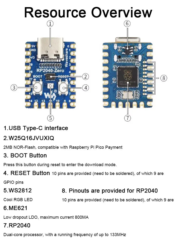 1-20PCS RP2040-Zero Development Board Raspberry Pi Pico RP2040 Super Mini Dual-Core Processor Microcontroller Module with 2M USB