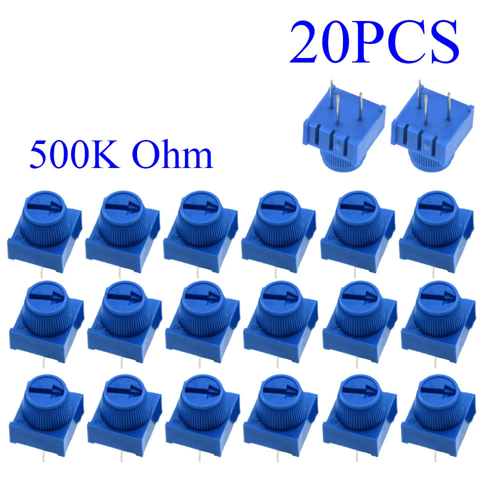 5-100pcs 3386P-1-103 1k 2k 5k 10k 20k  0.5W, 1/2W PC Pins Through Hole Trimmer Potentiometer Cermet 1 Turn Top Adjustment