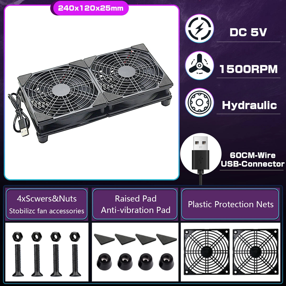 YOUNUON 5V USB Router Fan 80mm/92mm/120mm/140mm/240mm  DIY /TV Box /Desktop Fan  W/Protectiong Net