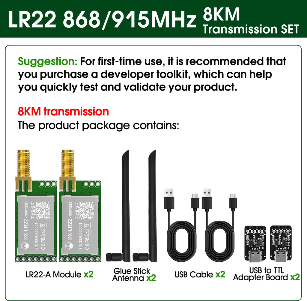 DX-LR22 LLCC68 LoRa UART Module AT Command 432-533/850-949MHz 5KM Long Range No Coding Required CE FCC for Arduino