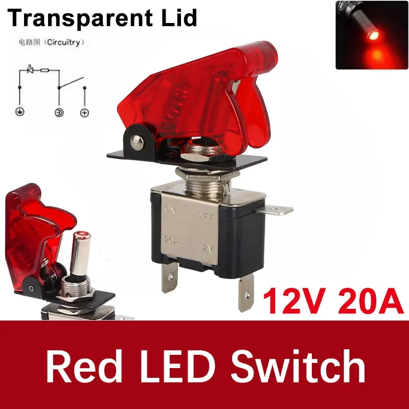 Auto Car Boat Truck 12V LED Toggle Switch Light Illuminated 3pin ON Off 20A with Safety Aircraft Flip Up Cover Guard Red Green