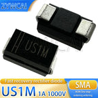 US1M SMA HER107 50PCS UF4007 DO-214AC 1A 1000V UM  ESD TVS Fast Recovery Diode