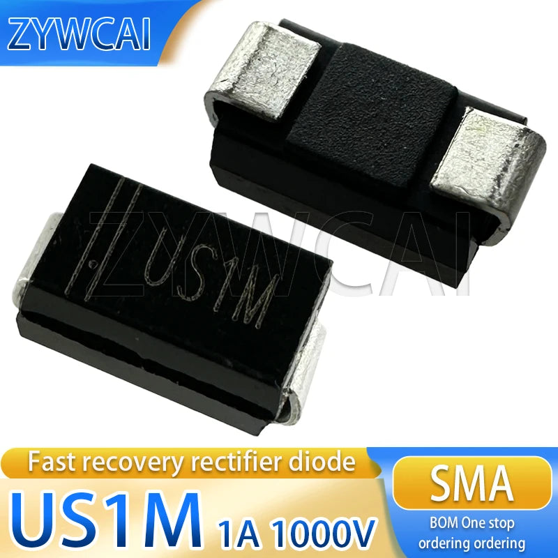 US1M SMA HER107 50PCS UF4007 DO-214AC 1A 1000V UM  ESD TVS Fast Recovery Diode