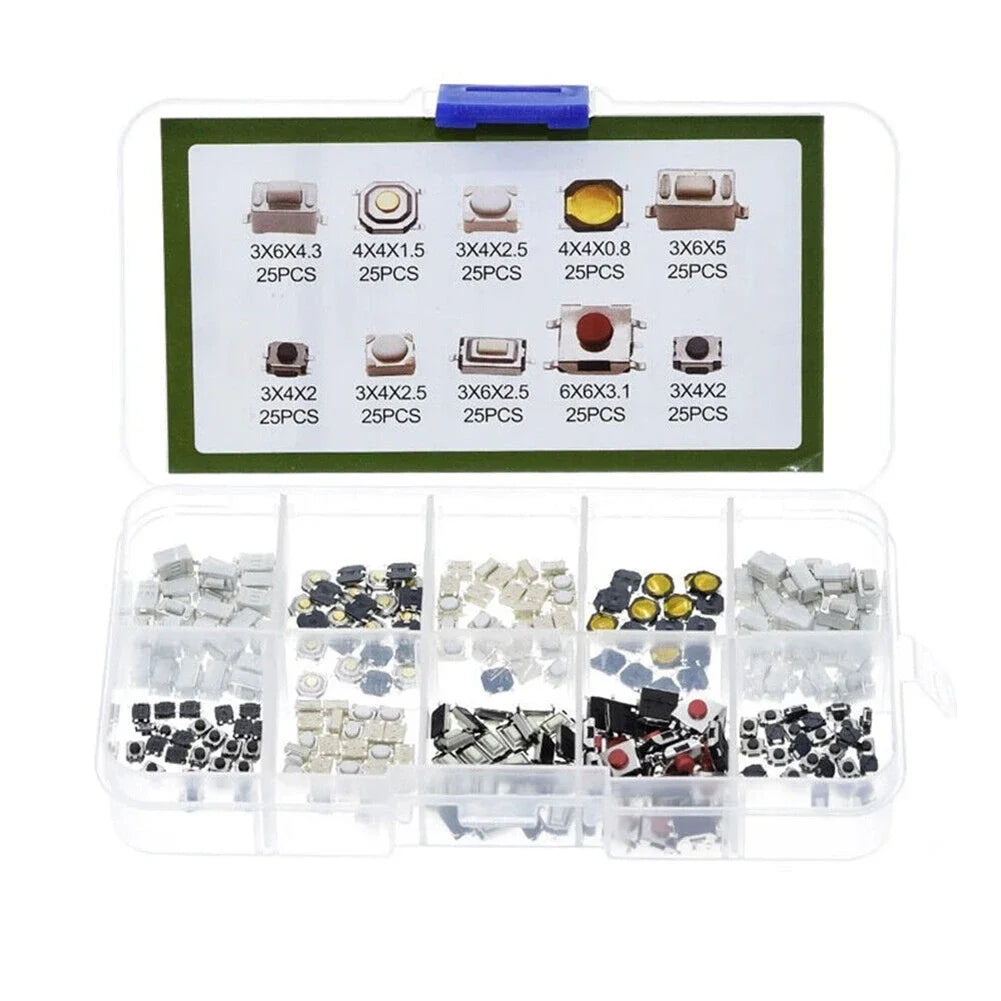 250pcs Car Remote Control Push Button Switch Car Keys Button Touch Microswitch With Box Model Tactile Push Button Switch Kit