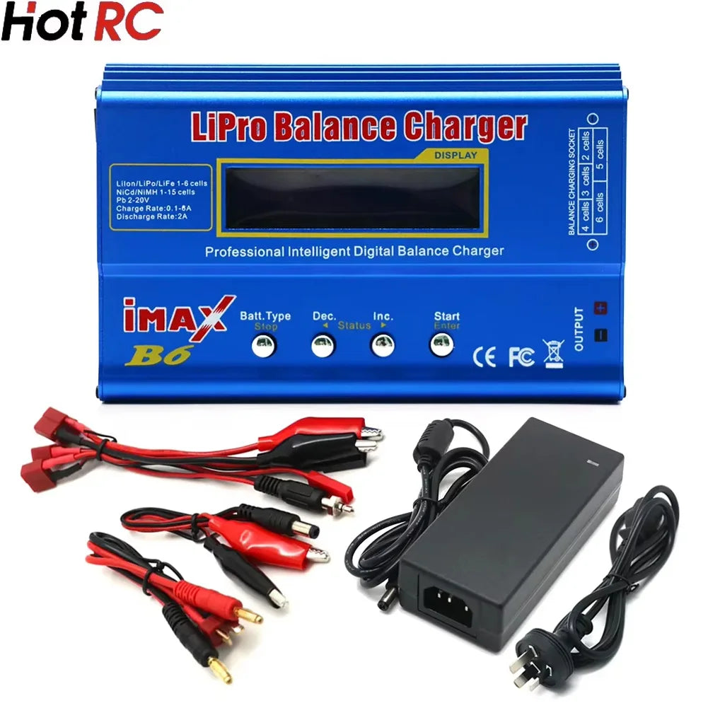 IMAX B6 80W B6 Charger Balance Charger Digital LCD Screen Lion LiFe Nimh Nicd PB Lipo Battery Discharger AC Power 12V 5A Adapter