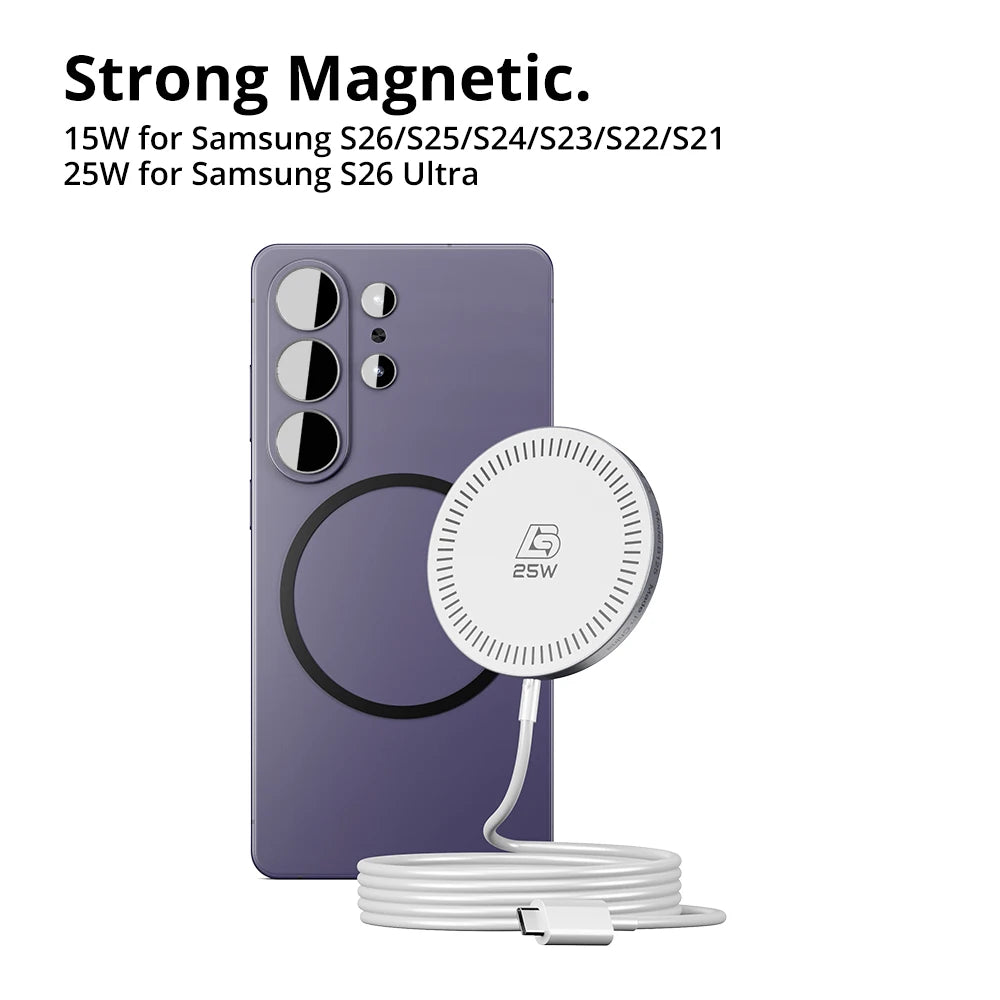 Bonola 25W Magnetic Wirelesss Charger for Samsung S26 Ultra Wireless Fast Charging Pad Type C Cable for Galaxy S26 Ultra