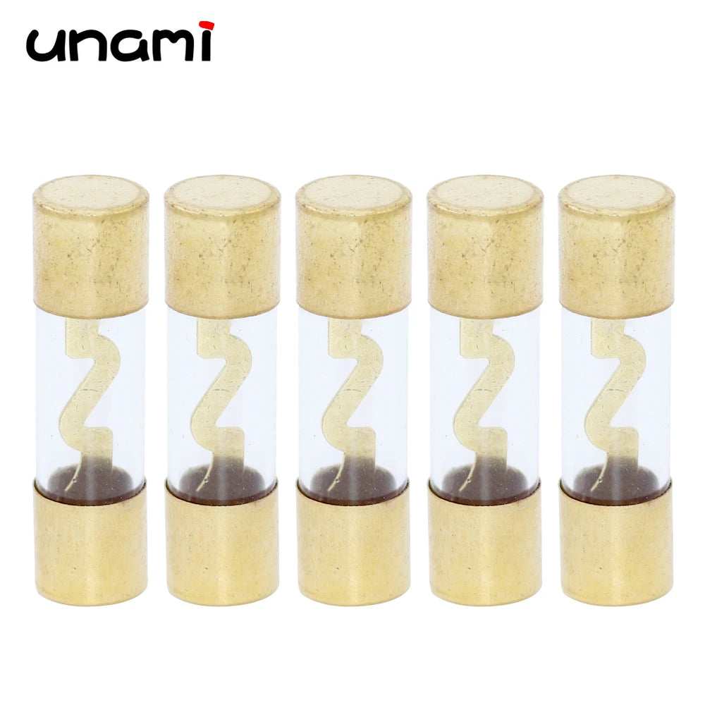 5Pcs 10x38mm Gold Plated Glass AGU Fuse 10A 15A 20A 25A 30A 40A 50A 60A 70A 80A 100A Car Audio Amp Amplifier Car Fuses