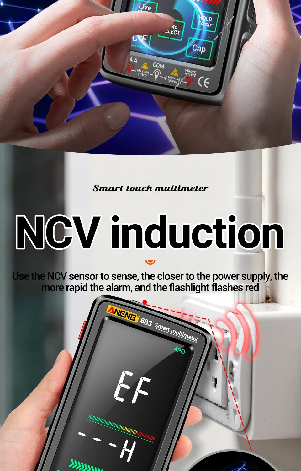 ANENG 683 Smart Multimeter High-end Touch Rechargeable Multimetro Test Multitester 6000 Counts AC/DC Voltage Tester Current Tool