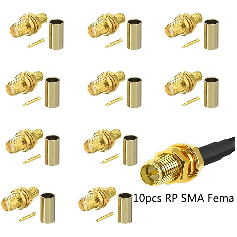 10pcs SMA Male Plug SMA Female RP SMA Male Female Connector Crimp for RG58 U LMR195 RG142 RG400 CABLE Wire Terminal Straight