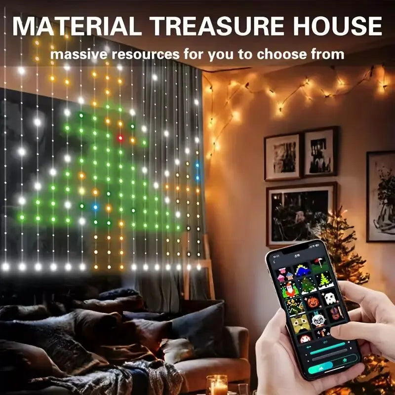 Smart RGB LED Curtain Fairy Lights, Remote-Controlled & Music-Synchronized, Indoor Outdoor Christmas Decoration Lights