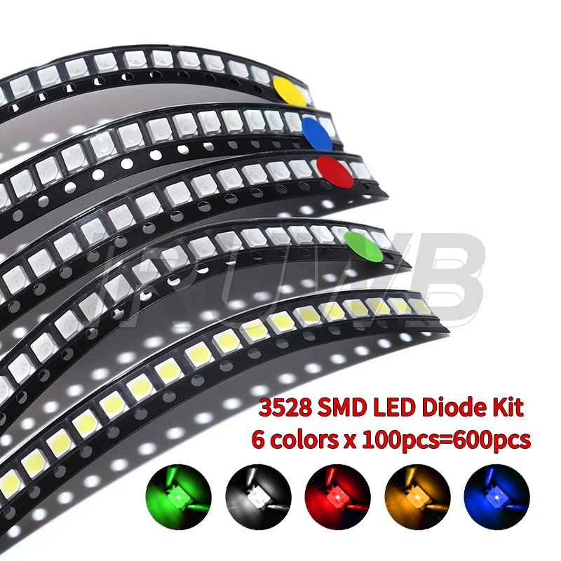 5050 5730 1210 1206 0805 0603 0402 SMD LED Diode Kit Red Green Blue White Yellow Orange 600pcs=6colors x 100pcs