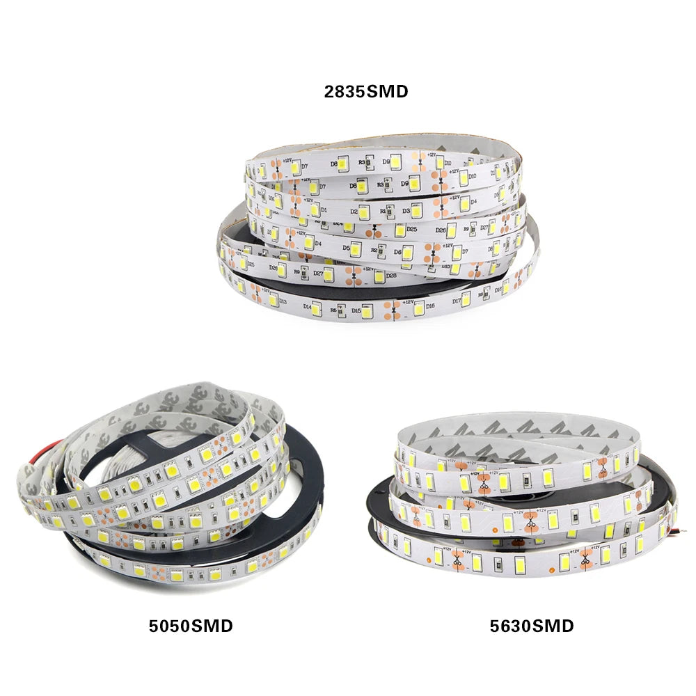 LED Strip 5050 5630 2835 RGB Lights 12V 5M Flexible Home Kitchen Decoration Lamp Waterproof 300 LED Tape Diode Ribbon 60LEDs/M
