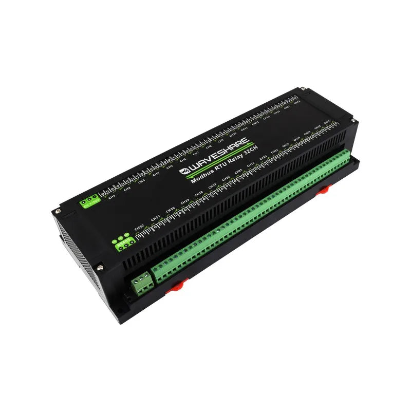 Modbus RTU 32-Ch Relay Module, RS485 Interface, With Multiple Isolation Protection Circuits, Industrial-Grade, Rail-Mount Case