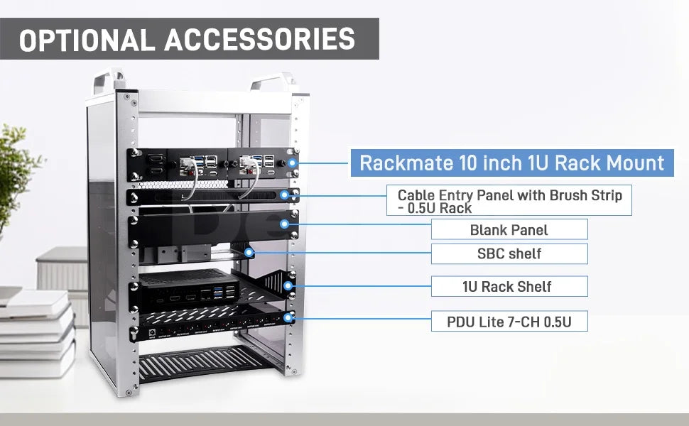 DeskPi Rackmate 10-inch 1U Rack Mount with 2 PCIE NVME Boards for Raspberry Pi 5, Supports M.2 NVMe SSDs