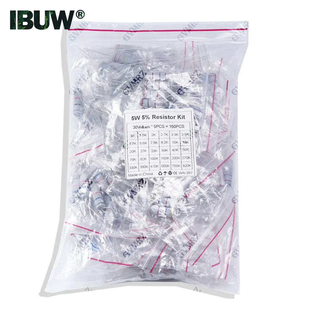 1/2W 1W 2W 3W Resistance 5% Metal Film Resistor Assortment Kit Set 30Kinds Each 5/10PCS 1R~750R 1K~820K Ohm