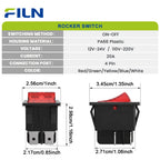FILN 20A Rocker Switch 4 Pin ON-OFF 12V-24V 110V-220V Illuminated LED Power Switch PA66 Flame Retardant Marine Car Switch