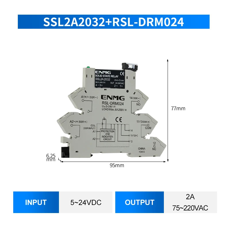 ENMG 1Pcs Slim Relay Modules DIN-Rail SSR Solid State Relay Integrated PCB 6A 2A DC Control DC AC 5V 12V 24V 220V Mount Power 41