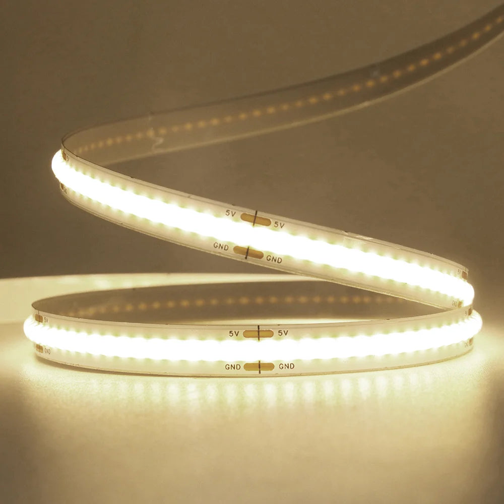 3mm 5mm PCB Battery Power COB LED Strip Light 5V Warm Natural White Blue Red Green Pink Tape 320LEDs 8mm High Density Flex Lamp