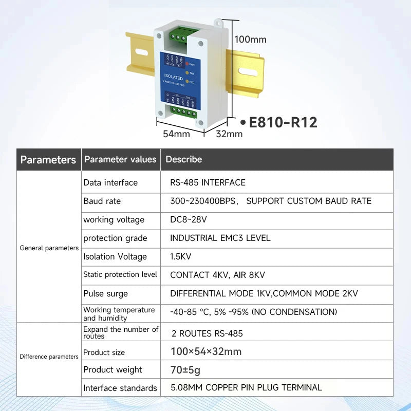 RS485 Hubs Photoelectric Isolation Industrial DC 8-28 V CDEBYTE E810-R Series ESD Protection Power and Signal Isolation