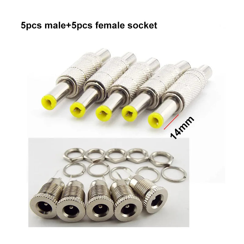 5pcs 10pcs DC female male Power Plug 5.5mm x 2.1mm Male  Female Jack Socket Adapter Connectors Set For DIY Projects Connector
