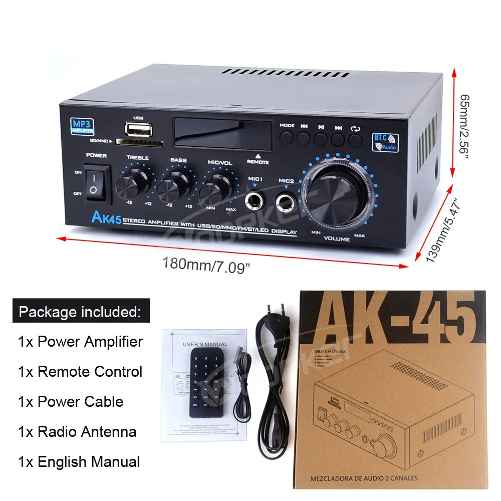Woopker AK35/AK45 Pro/AK55 Digital Amplifier Bluetooth Sound Amplifier 2 Channel HIFi FM USB Audio Amp For Home Car Karaoke