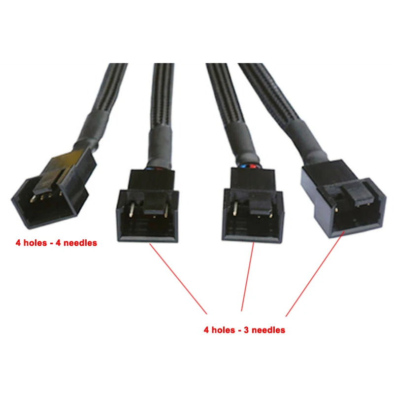 1Pcs PWM Fan Splitter 4pin Adapter Cable 1 To 4/3/2/1 Ways PWM Fan Splitter Extension Power Cable Connector Y Splitter Black