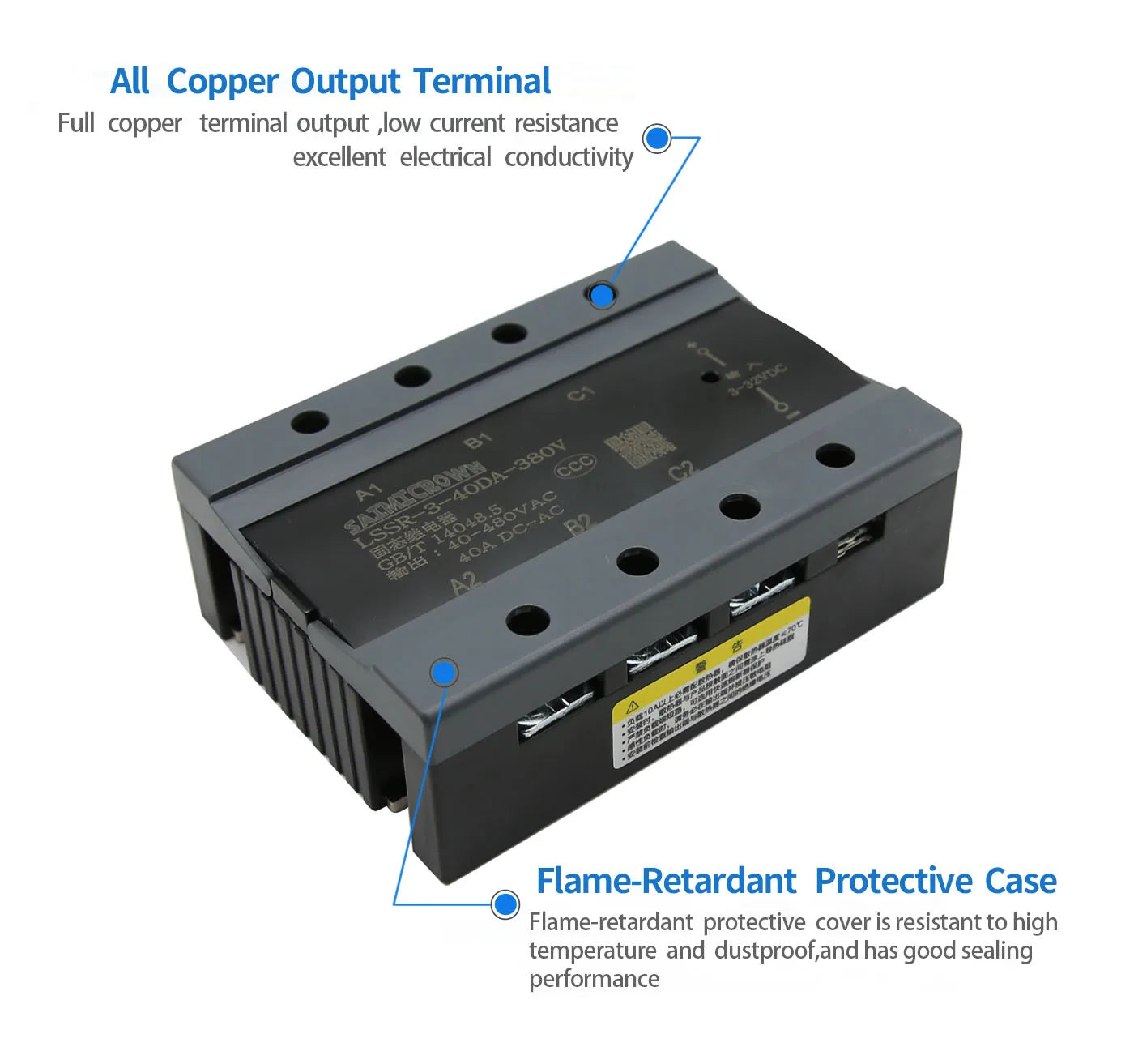 3 Phase 10A 25A 40A DA 60A 80A 100A 150 200A Three Phase SSR 3-32VDC Control 40-480V AC Solid State Relay SSR AC Three DC-AC