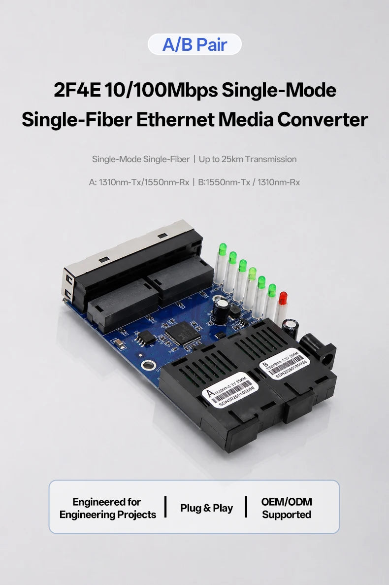 2F4E Gigabit Fiber Media Converter Board 2 SC 4 RJ45 10/100/1000Mbps BIDI 3km for CCTV FTTH **Industrial Automation & Control
