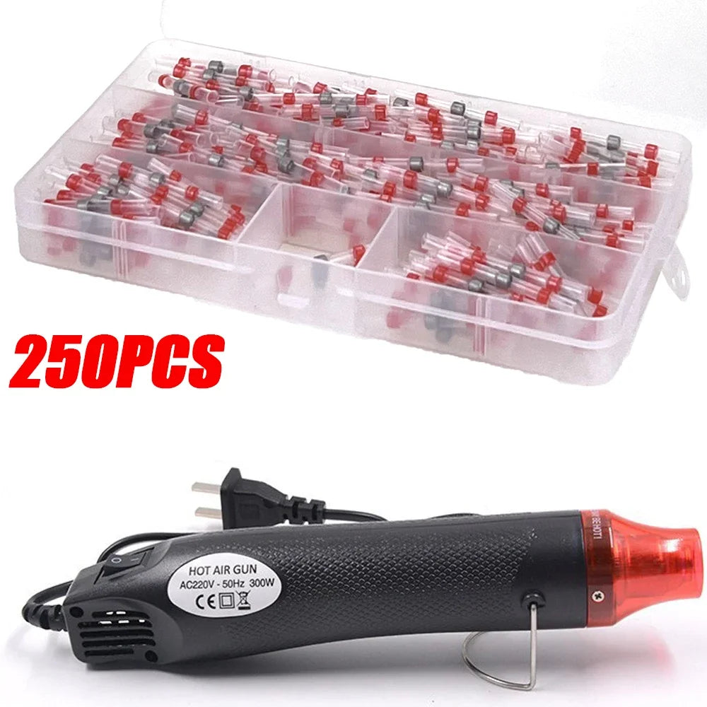 50-1000PCS Heat Shrink Butt AWG22-18 Red Solder Insulated Waterproof Electrical Splice Wire Connectors with Hot Air Gun Us/Eu