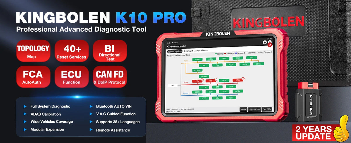 KINGBOLEN K10 Elite / K10 PRO 10" Bidirectional OBD2 Diagnostic Scan Tools Topology Map,40+ Resets,ECU Coding,FCA,CAN FD,DOIP