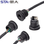 IP68 Waterproof EP Panel Front Mount Threaded CAT5E CAT6A RJ45 Network Port Male to Male Adapter Receptacle with Cable