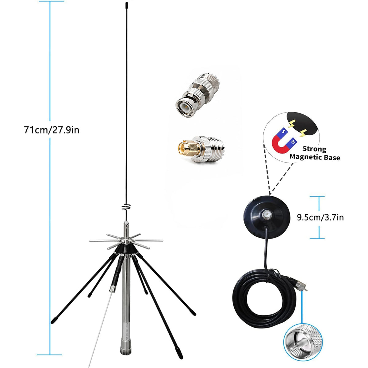Magnetic Desktop Discone Antenna 100-1600MHz 5m Cable UHF SMA BNC Mount for Police Scanner GMRS 2m 70cm Mobile VHF UHF Lora ADSB