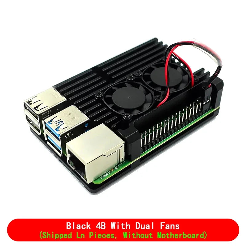 Pi 4 3 B 3B plus aluminum case with dual cooling fan metal shell enclosure for RPI Raspberry Pi 4 3 model