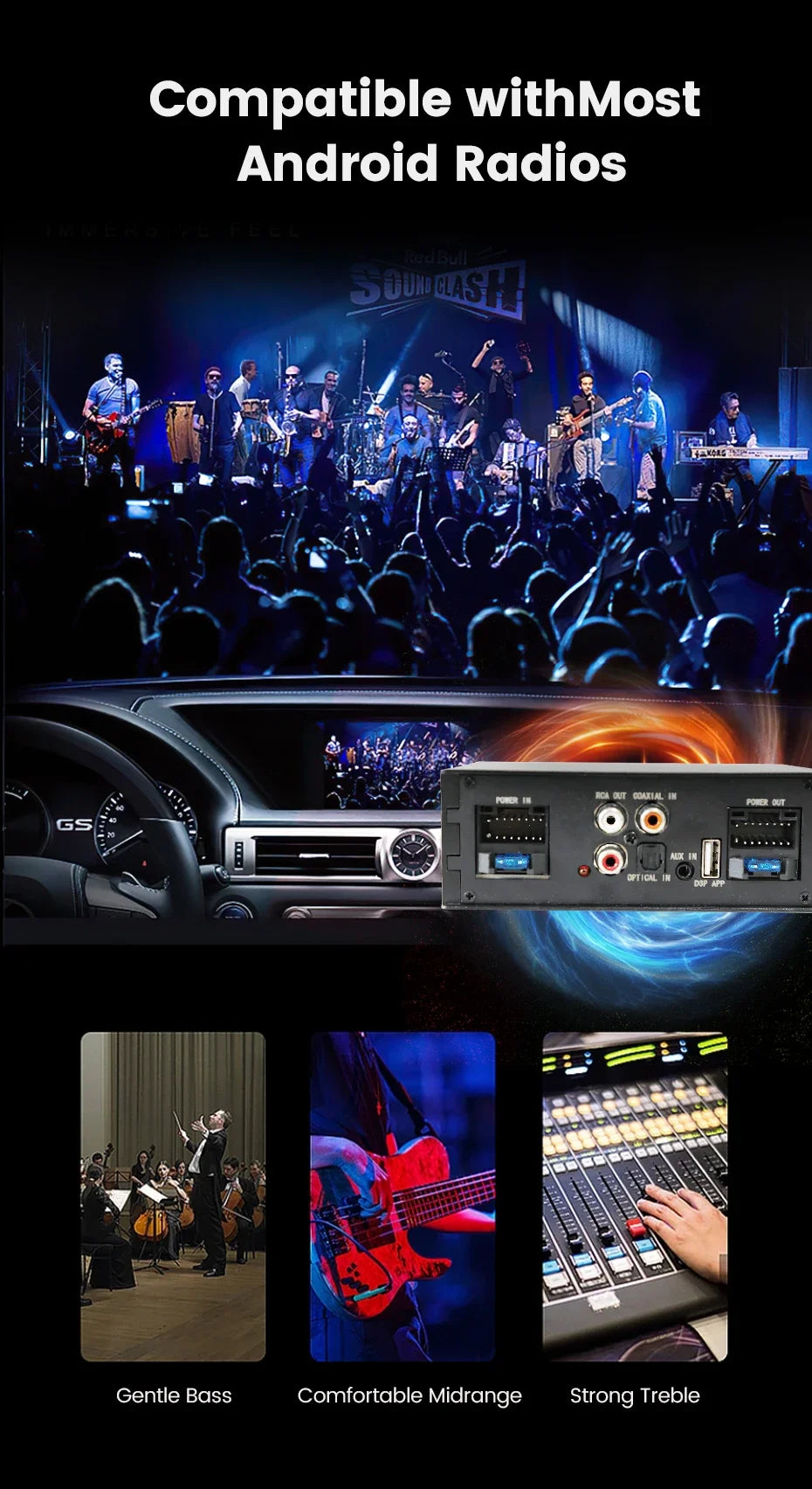 Audio DSP Digital Processor 4x50W High Power Amplifier for Honda KIA Toyota Android Car Radio Sound Upgrade Subwoofer APP Adjust