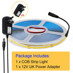 New 12V COB Led Strip With Switch Power Kit US EU UK AU Plug Flexible Light Tape Ra90 320 Leds High Density Linear Lighting