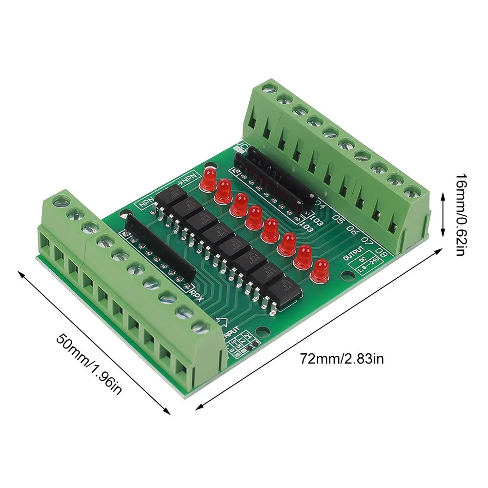 8 Channel Optocoupler Isolation Module Signal Voltage Converter PNP NPN Low High Level Output AC 110V 220V DC 3.3V 5V 12V 24V