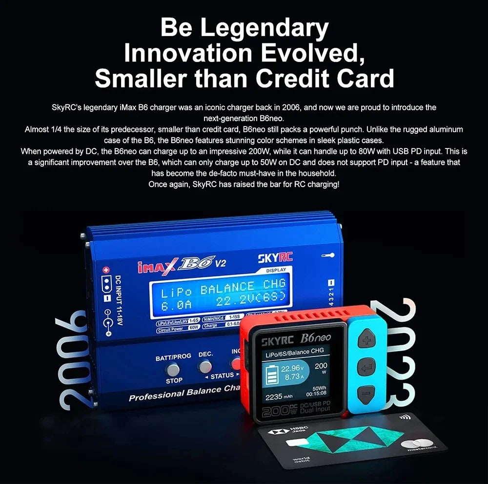 SkyRC B6 Neo Smart LiPo Balance Charger & Discharger – 200W DC, PD 80W, Compact 6S, for LiPo & Li-ion Batteries (Model SK-100198