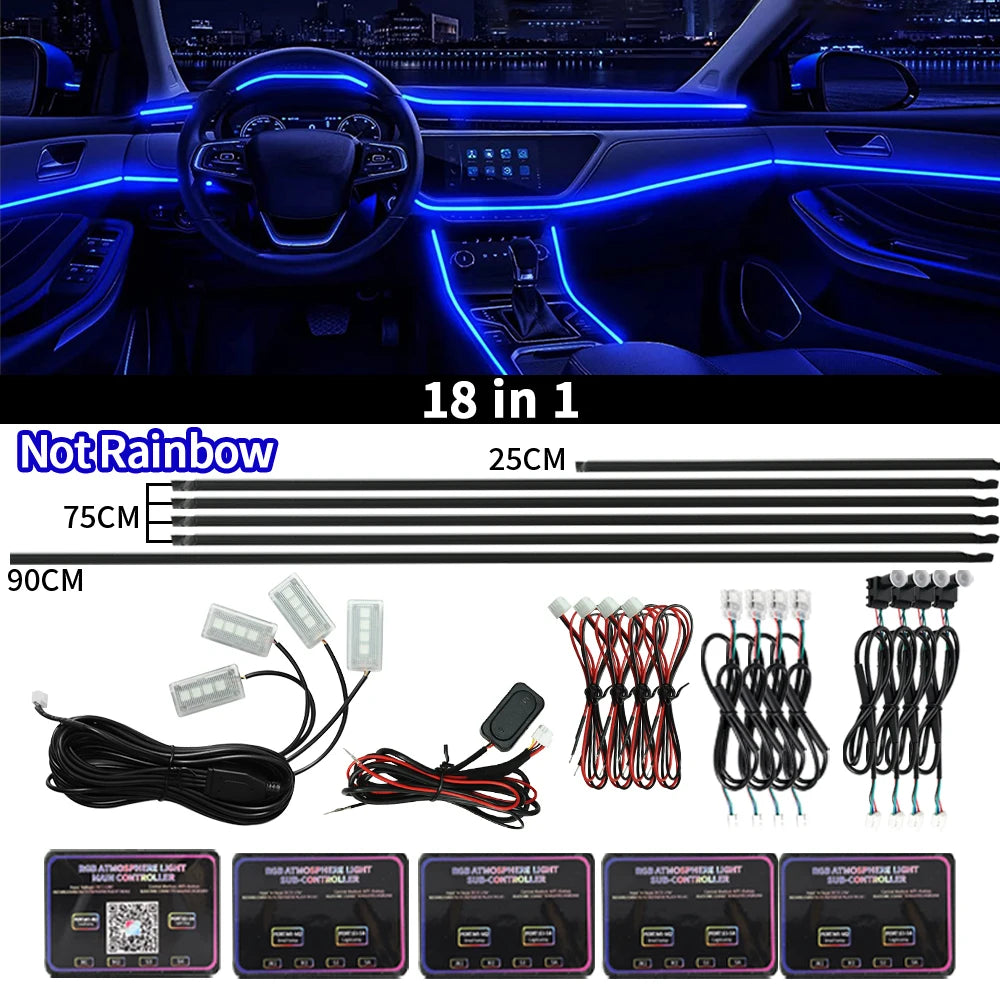 Symphony Car Ambient Lights Kit 18 in 1 LED Interior RGB APP Control Acrylic Guide Strip Light Auto Atmosphere Lamp