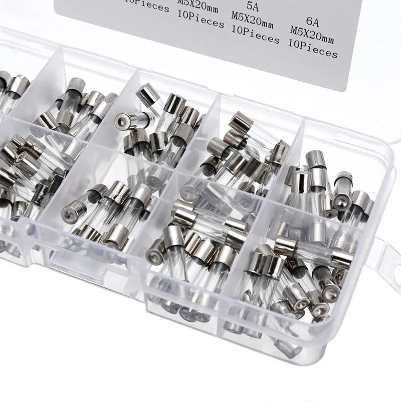 100/72pcs Car Fast-blow Glass Fuses Car Glass Tube Fuses 0.2-20A 0.5-30A Assorted Kit for Car Light Inflator Vacuum Cleaner