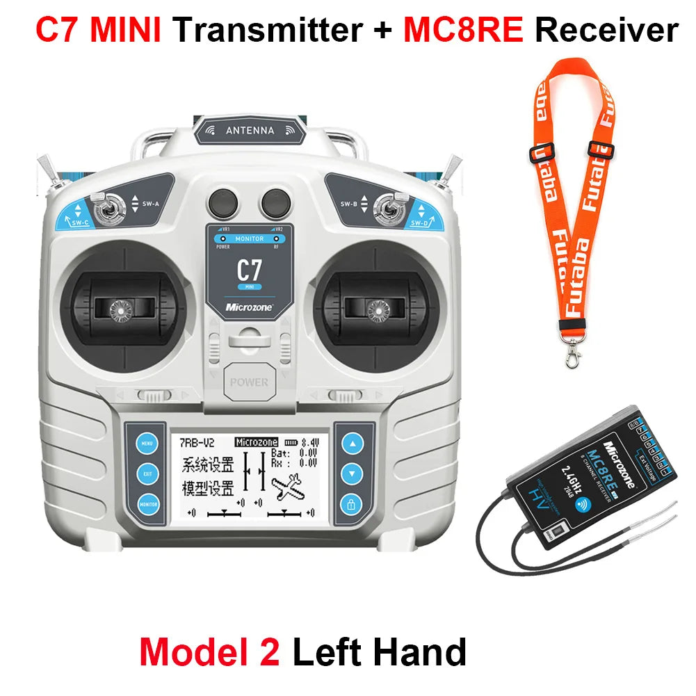 MicroZone MC7 C7 MINI 2.4G Controller Transmitter with MC8RE Receiver Radio System for RC Aircraft Drones Multirotor Helicopters