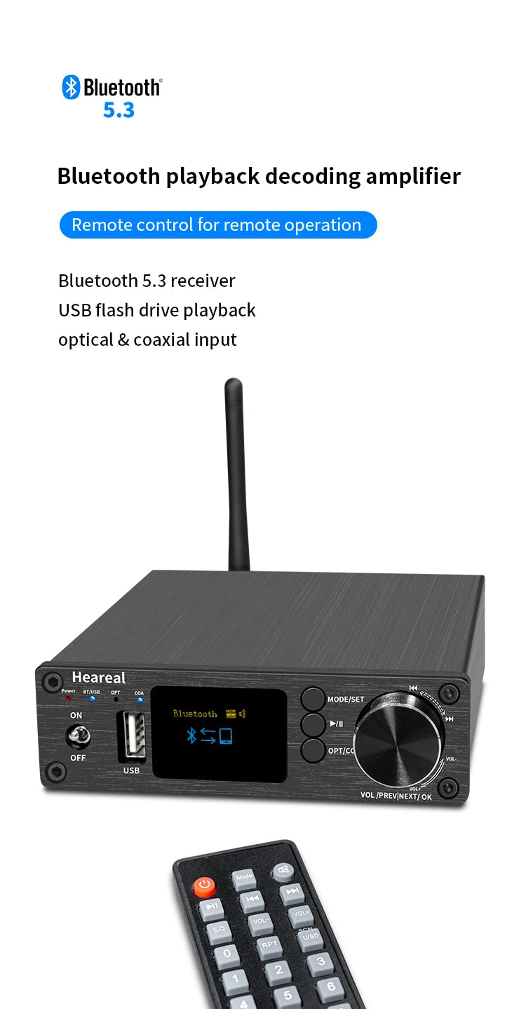 HiFi Bluetooth 5.3 Audio Receiver DAC Preamp with ESS9018K2M, 32bit/192kHz, Optical Coaxial Input, RCA/3.5mm Output