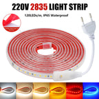 220V LED Strip 2835 120LEDs/m Waterproof 0.5M 5M 10M 20M 30M 40M Flexible Lamp Adhesive Tape White Red Green Ice Blue Pink